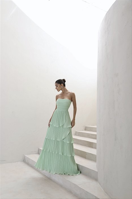 VESTIDO ESPANHA LONGO T.Q.C CAMADAS - VERDE MENTA