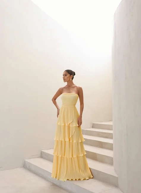 VESTIDO ESPANHA LONGO T.Q.C CAMADAS - CAMOMILA