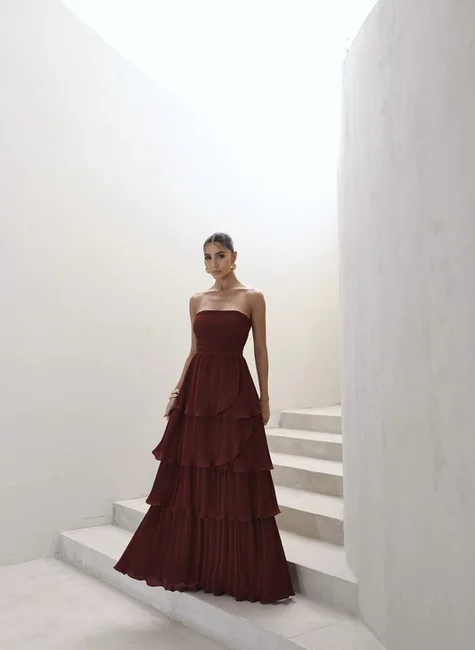 VESTIDO ESPANHA LONGO T.Q.C CAMADAS - VINHO