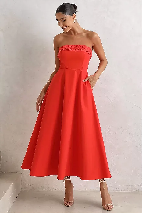 VESTIDO JENNIFER TQC COM GUIPIR - VERMELHO