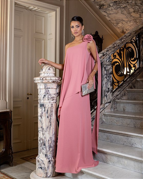 VESTIDO DE FESTA VENEZA CALDA FLOR - ROSA CANELA