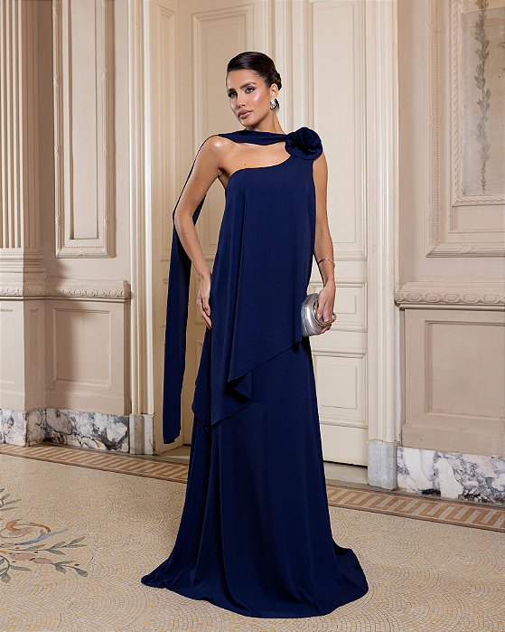 VESTIDO DE FESTA VENEZA CALDA FLOR - AZUL MARINHO