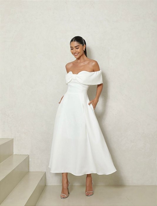 VESTIDO MIDI KAROL OMBRO A OMBRO LAÇO - OFF WHITE