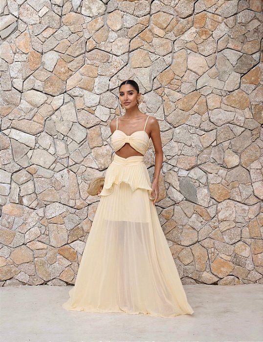 VESTIDO LONGO LUIZA CHIFFON - AMARELO MANTEIGA