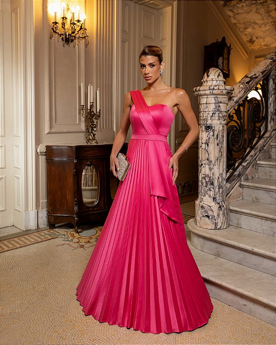 VESTIDO DE FESTA UM OMBRO CREPE VOGUE - PINK