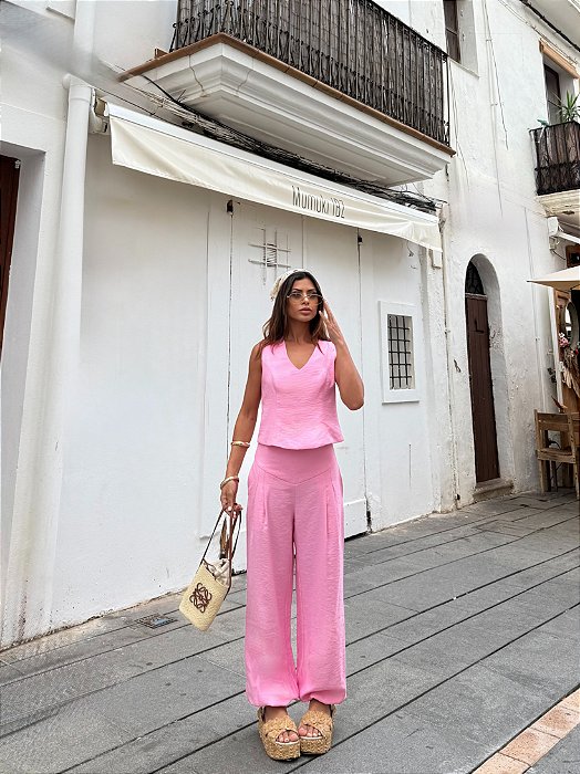 CONJUNTO BLUSA COSTAS ABERTAS ALFAIATARIA MARRANT - ROSA CLARO