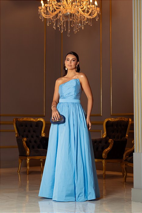VESTIDO DE FESTA MAJESTIC T.Q.C. TAFETÁ - AZUL SERENITY
