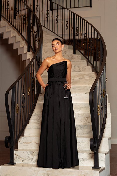 VESTIDO DE FESTA MAJESTIC T.Q.C. TAFETÁ - PRETO
