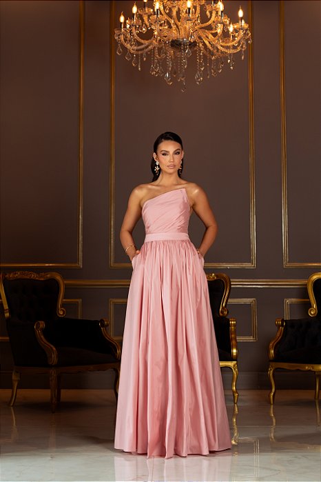 VESTIDO DE FESTA MAJESTIC T.Q.C. TAFETÁ - ROSÉ