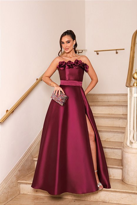 VESTIDO DE FESTA HOLAMBRA FLOWERS ZIBELINE - ROXO