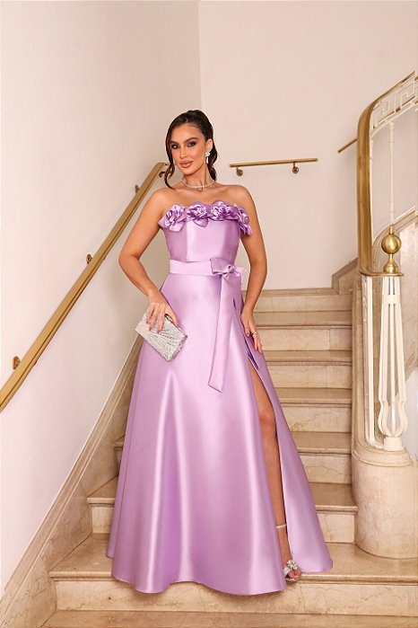 VESTIDO DE FESTA HOLAMBRA FLOWERS ZIBELINE - LAVANDA