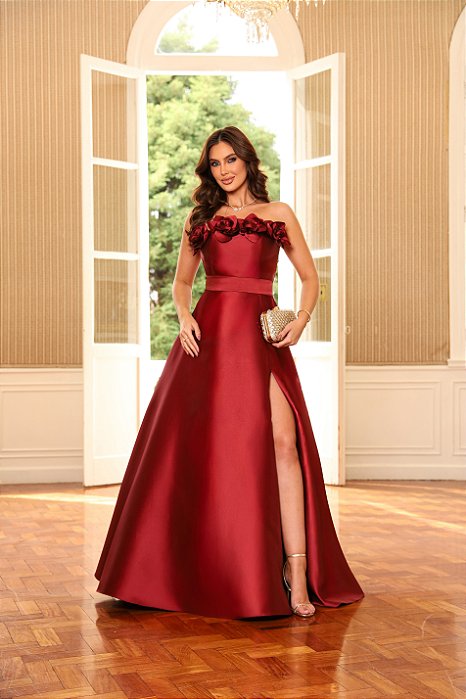 VESTIDO DE FESTA HOLAMBRA FLOWERS ZIBELINE - MARSALA