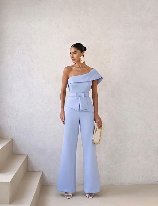 MACACÃO ALFAIATARIA PANTALONA CINTO - AZUL CLARO