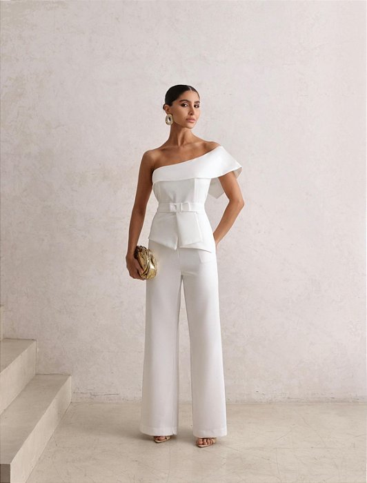 MACACÃO ALFAIATARIA PANTALONA CINTO - OFF WHITE