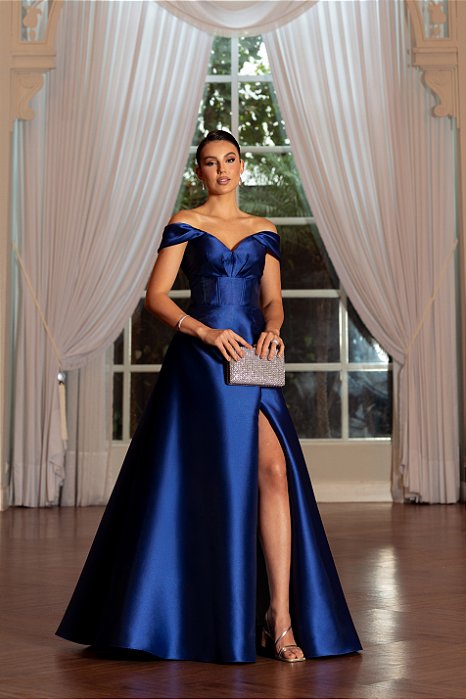 VESTIDO DE FESTA RAFAELA ZIBELINE OMBRO A OMBRO - AZUL ROYAL