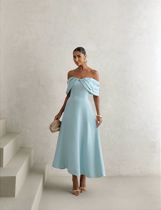VESTIDO VANESSA MIDI OMBRO A OMBRO - AZUL CLARO
