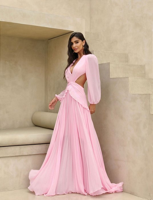 VESTIDO LONGO FLORIANÓPOLIS CHIFFON - ROSA