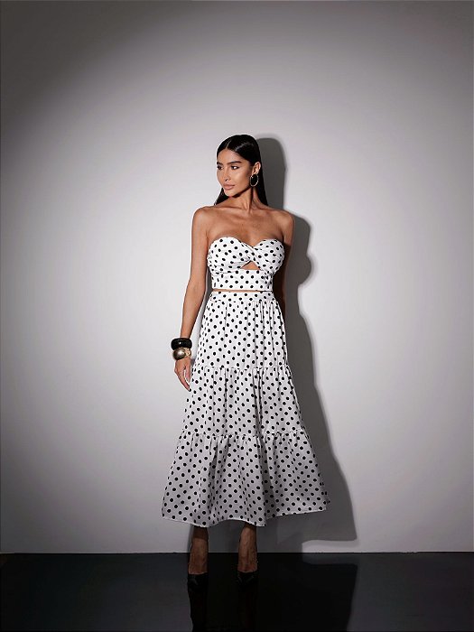 CONJUNTO CROPPED TQC E SAIA POÁ SUMMER CHIC - OFF WHITE