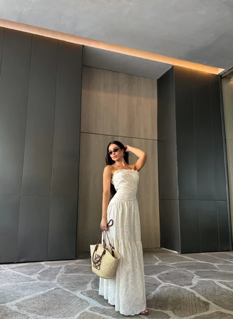 VESTIDO LONGO LAISE SAIA RECORTES - OFF WHITE