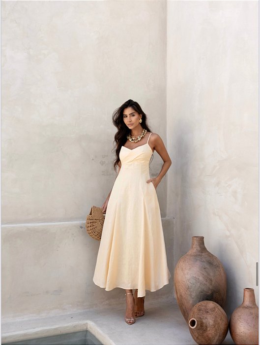VESTIDO MIDI ANDREÁ 100% LINHO - CAMOMILA