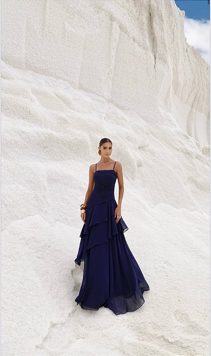 VESTIDO LONGO COM CAMADAS BIA - AZUL MARINHO
