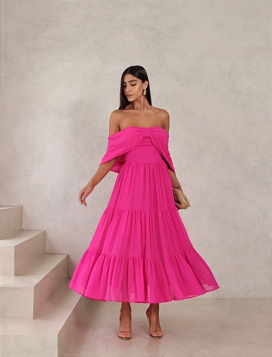 VESTIDO MIDI CAMILA CHIFFON - PINK