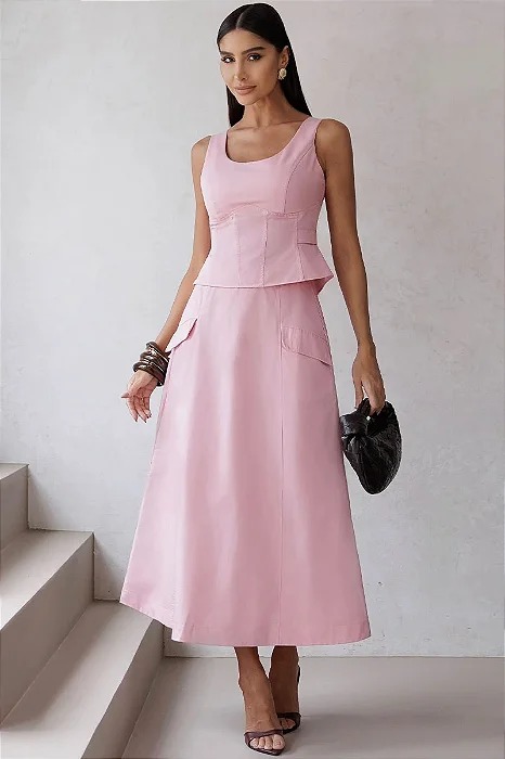 CONJUNTO DARLENE BLUSA E SAIA - ROSA