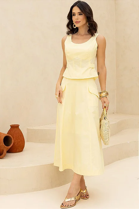 CONJUNTO DARLENE BLUSA E SAIA - AMARELO