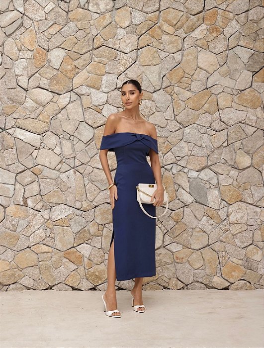 VESTIDO BELA LONGUETE TUBINHO ALFAITARIA - AZUL MARINHO