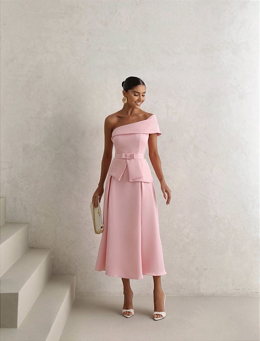 VESTIDO LARA MIDI COM CINTO - ROSA