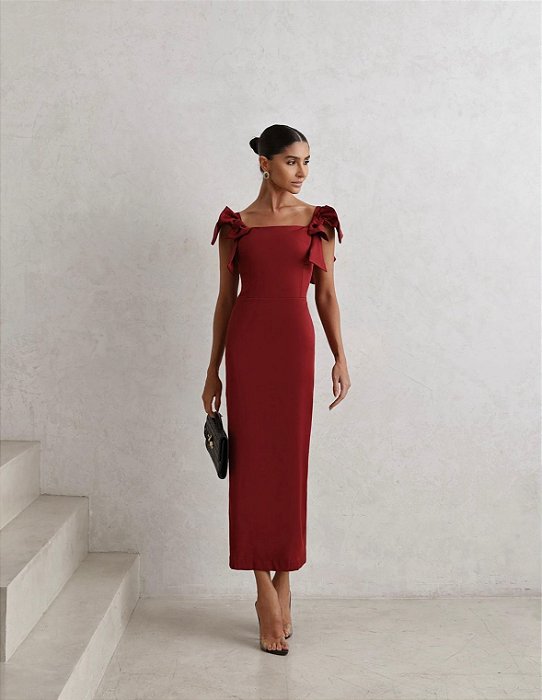 VESTIDO MIDI ALFAIATARIA 4 LAÇOS - MARSALA