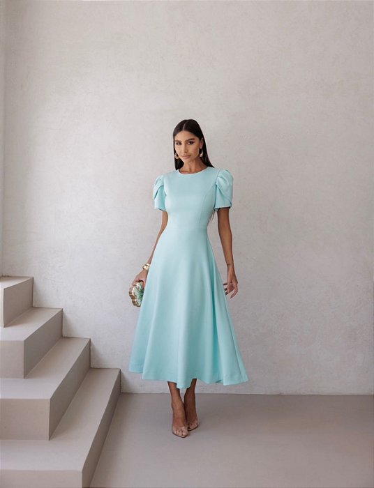 VESTIDO OLIVIA MIDI COM MANGA ALAFAIATARIA - VERDE TIFFANY