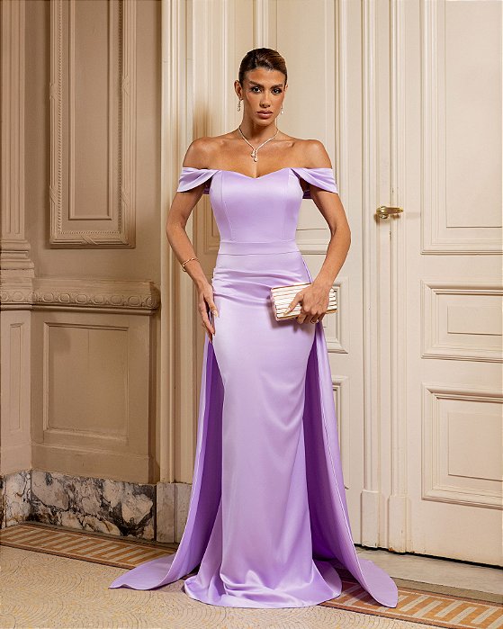 VESTIDO DE FESTA SAN DIEGO OMBRO A OMBRO - AZUL SERENITY