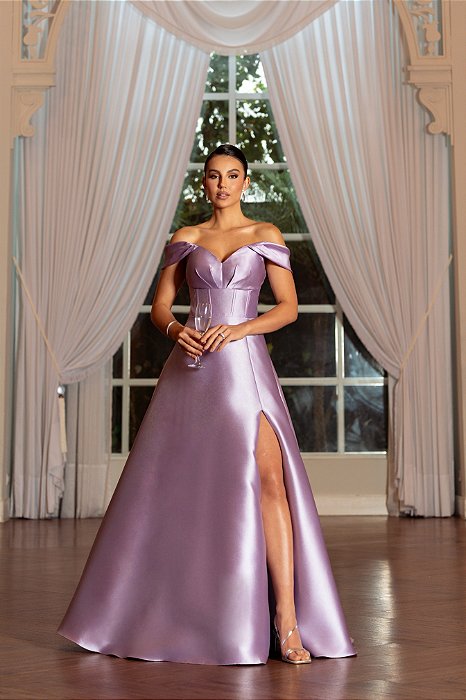 VESTIDO DE FESTA OKLAHOMA ZIBELINE OMBRO A OMBRO - LAVANDA