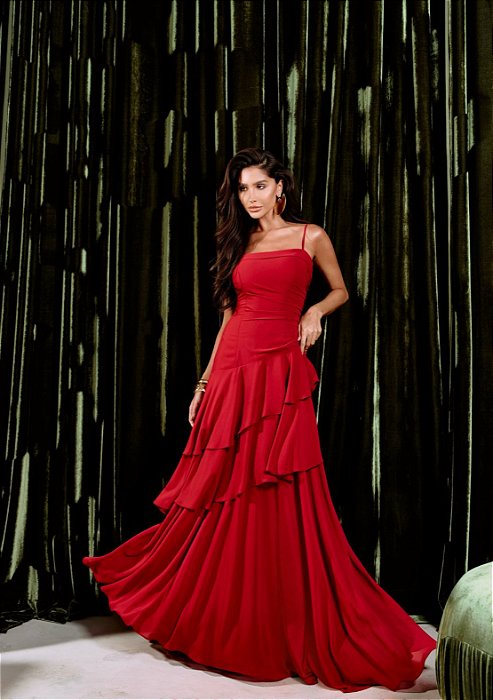 VESTIDO LONGO COM CAMADAS BIA - VERMELHO