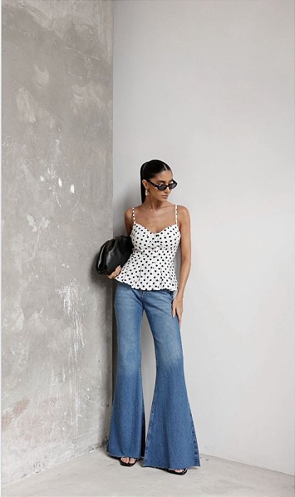 CALÇA JEANS FLARE BARRA FIO SILVIA - AZUL