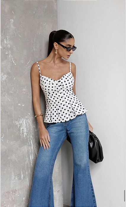 REGATA POÁ PEPLUM COM ALÇAS FINAS GISELE - OFF WHITE