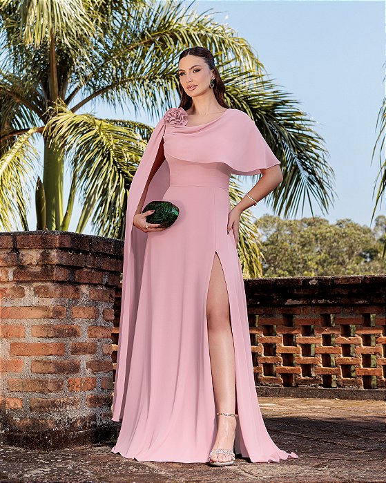 VESTIDO DE FESTA LONGO GARDEN DETALHE CAPA - ROSE