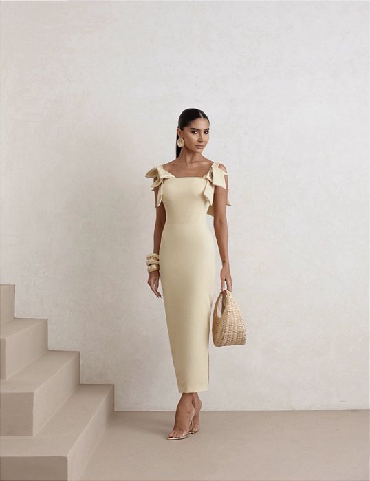 VESTIDO MIDI ALFAIATARIA 4 LAÇOS - MANTEIGA