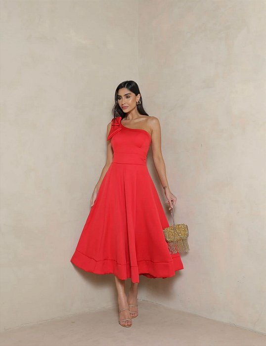 VESTIDO LAYS MIDI LAÇO - VERMELHO
