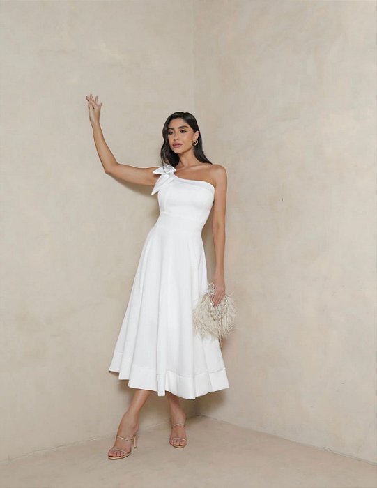 VESTIDO LAYS MIDI LAÇO - OFF WHITE