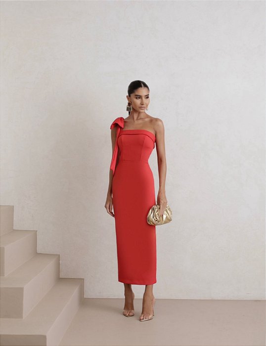 VESTIDO LONGUETE CÁSSIA ALFAIATARIA - VERMELHO