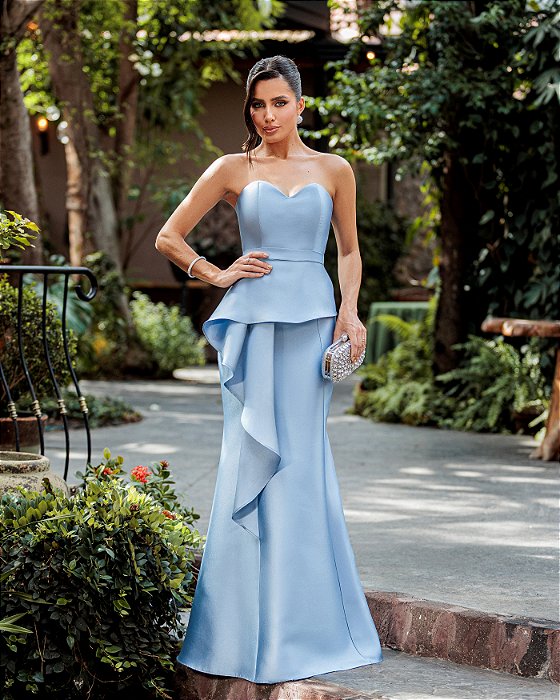 VESTIDO GLAM DECOTE CORAÇÃO ZIBELINE T.Q.C - AZUL SERENITY