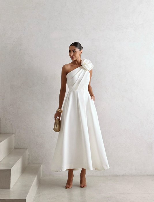 VESTIDO MIDI FLOWERS NULA MANGA - OFF WHITE