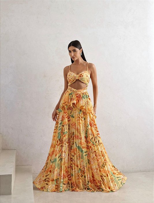 VESTIDO LUIZA LONGO ESTAMPADO - AMARELO