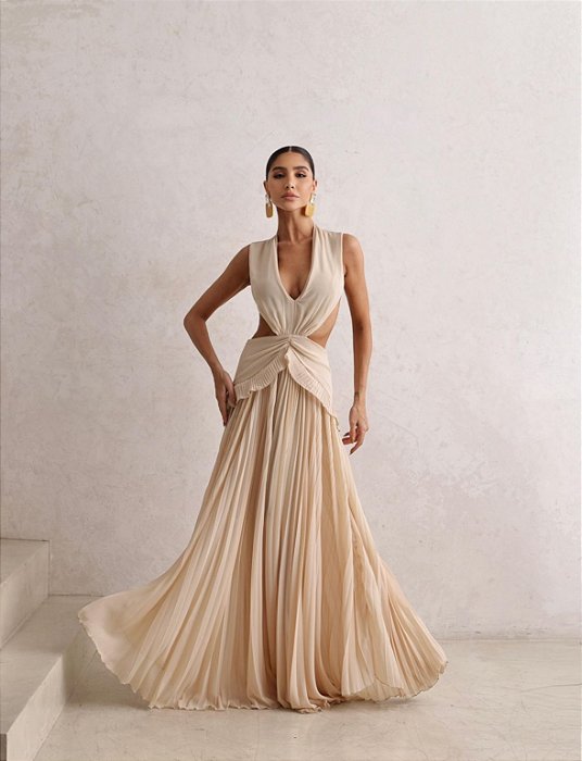 VESTIDO LONGO MANUELA CHIFFON - BEGE