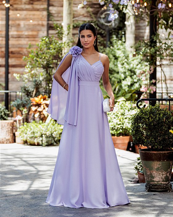 VESTIDO DE FESTA ORQUIDEA CREPE MUSSELINE - LAVANDA