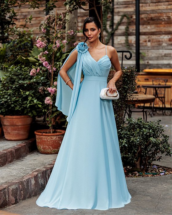 VESTIDO DE FESTA ORQUIDEA CREPE MUSSELINE - AZUL SERENITY