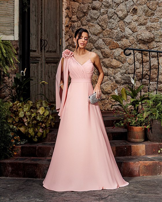 VESTIDO DE FESTA ORQUIDEA CREPE MUSSELINE - ROSÉ