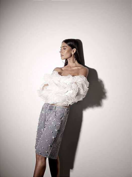 BLUSA BABADOS ORGANZA CELEBRATION - OFF WHITE